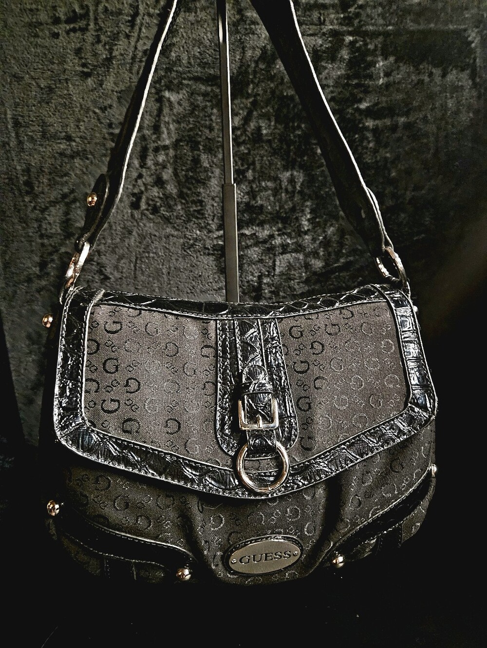 GUESS Black Vintage Monogrammed Shoulder Bag